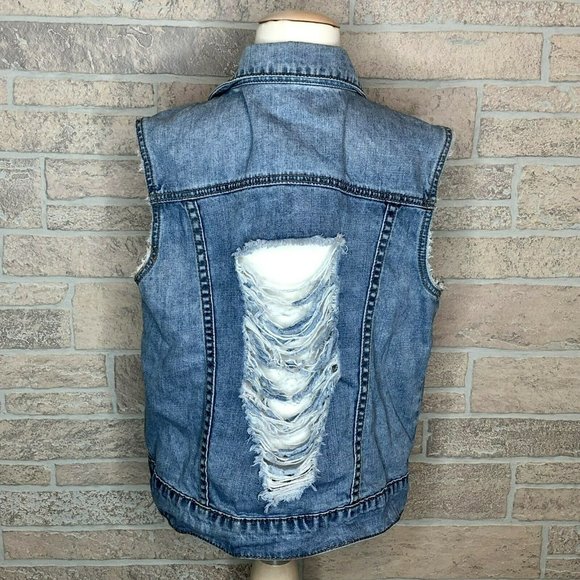 Denim 4 Us Very Distressed Light Blue Jean Vest Women's Size Small - Picture 4 of 8